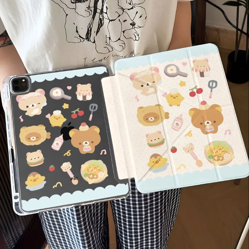 Cute Cartoon Bear Tablet Case For iPad Pro 11 12.9 13 M2 M4 M3 M5 Shell 8.3 9.7 10.2 5/6/7/8/9/10/11th A16 Air 1 2 3 4 5 6 Cover