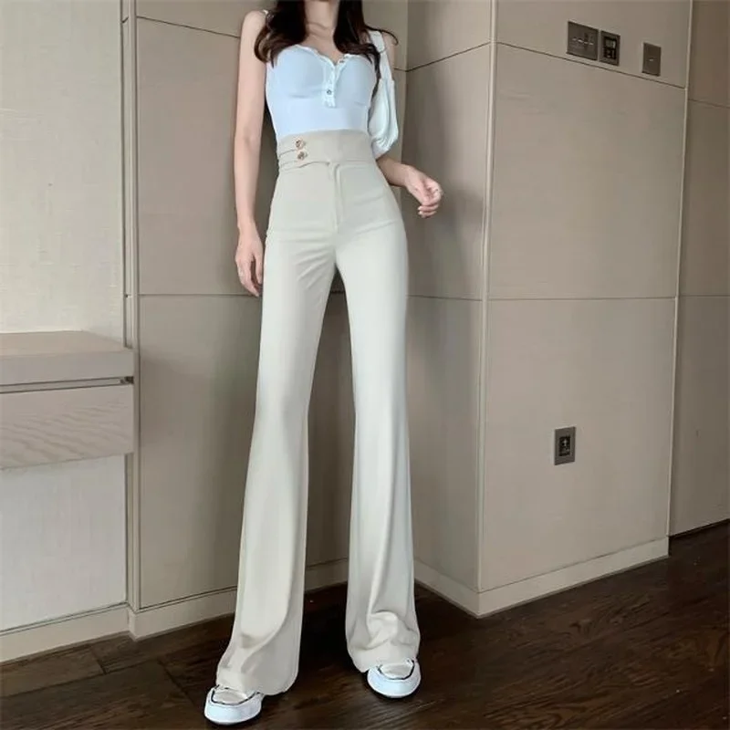 

Summer Flared Pants 2024 Aesthetic Flare Leggings Trousers for Women Korean Style Fluid Fashion High Waist Wide Leg Palazzo Long