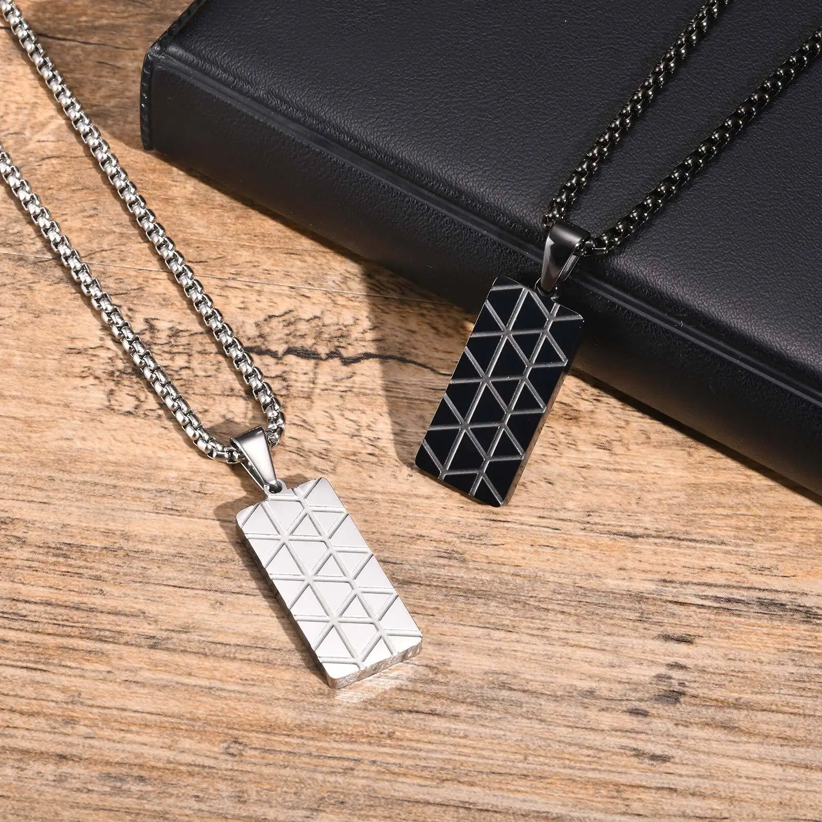 Dog Tag Pendant Necklaces for Men Boys,Irregular Surface Geometric Patterns Necklaces,Stainless Steel Jewelry Gifts