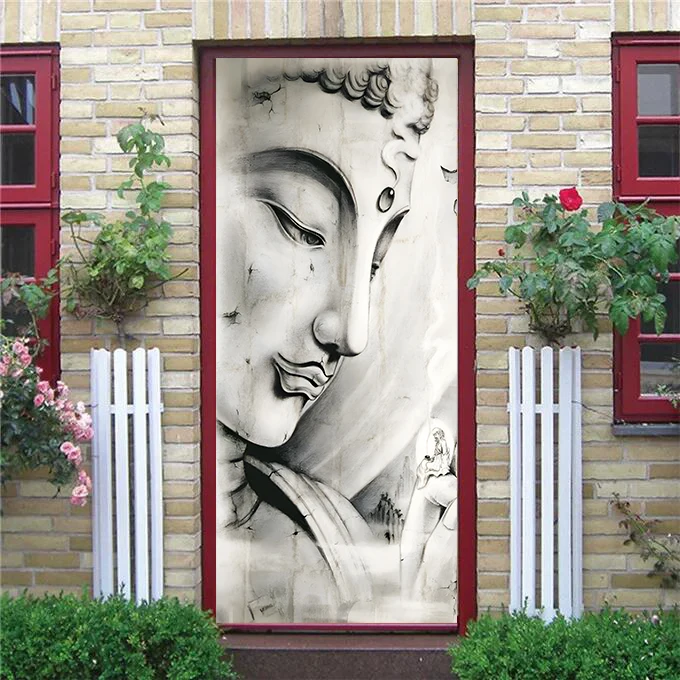 Weapon Door Sticker Fruit Door Sticker Self Adhesive PVC Animal Mural Buddha Statue Home Design Decorative poster