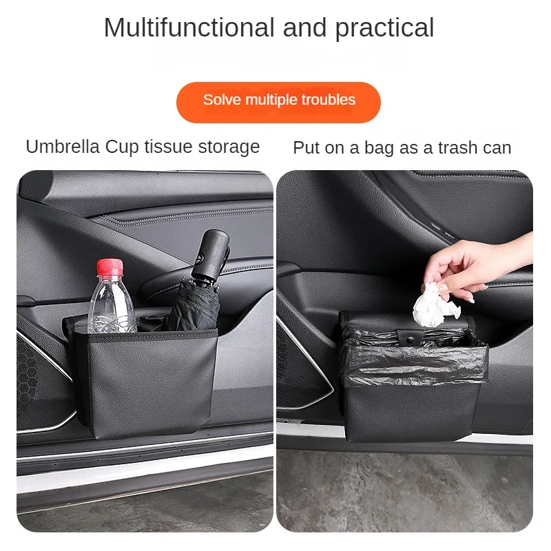 Car Folding Trash Can Multifunctional Seat Back Door Hanging Storage Box with Cover Car Accessories Interior Organizer