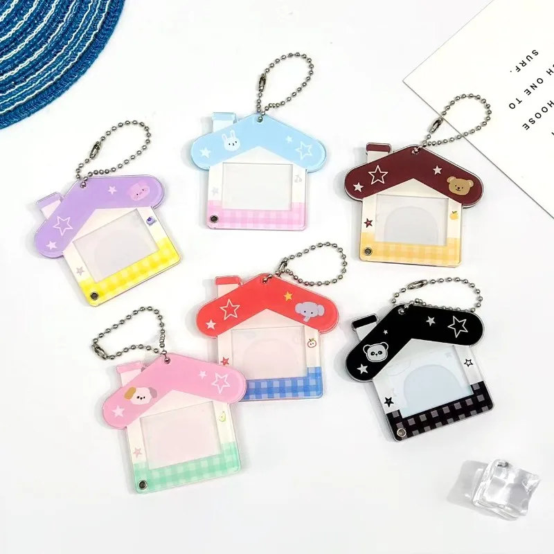 INS Korean Acrylic 1 Inch Photo Frame Keychain Sliding Small Card Holder for Student Idol Photocard Storage Bag Charm Pendant