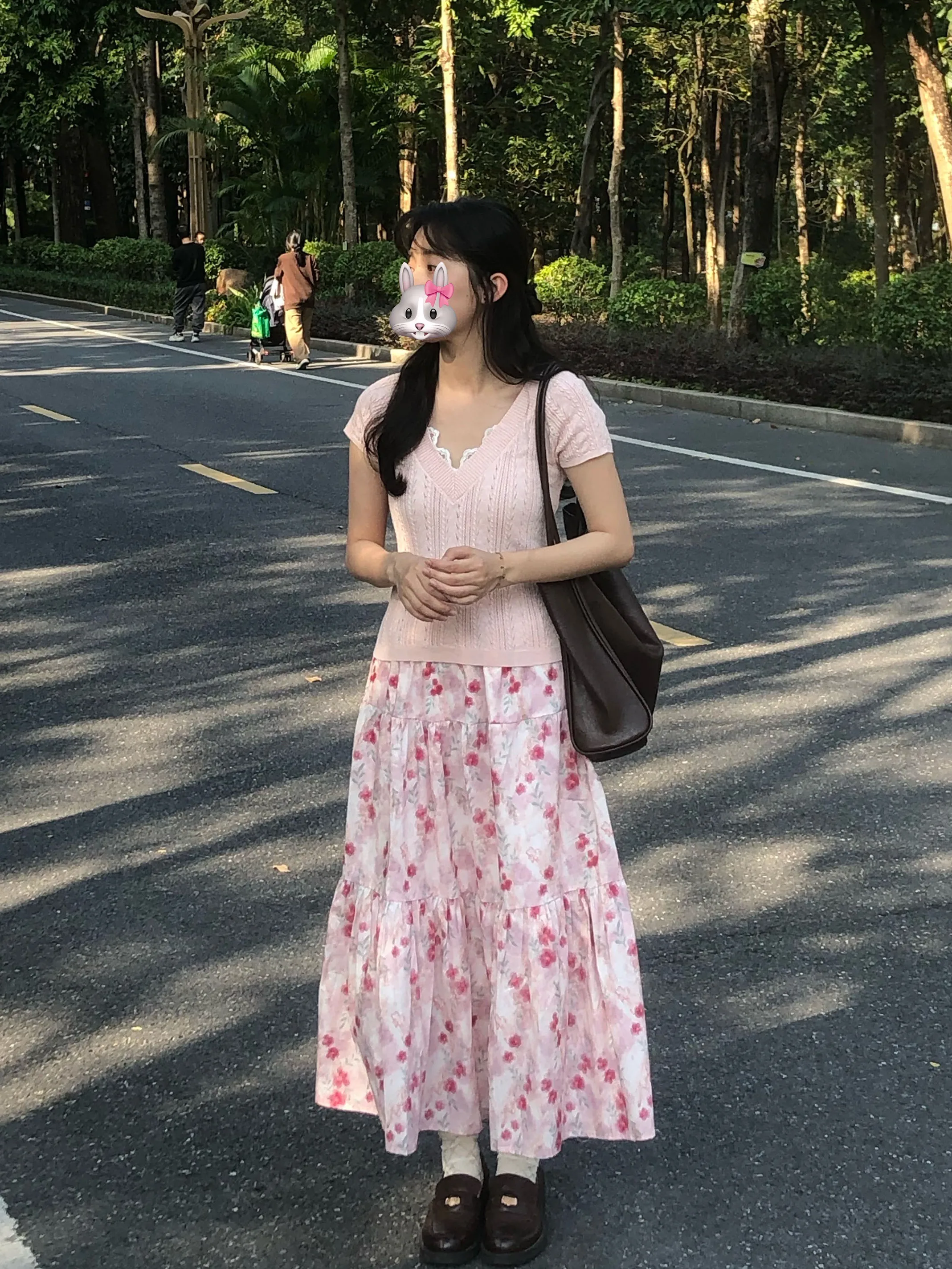 

Юбка с высокой талией и цветочным принтом, женская летняя модная юбка в корейском стиле, длинная юбка А-силуэта, розовая, с узором вишневого цвета, в стиле «Нежный ветер»