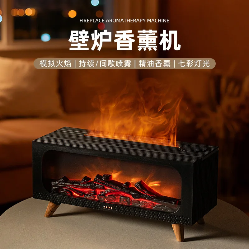 3D Simulation Fireplace Flame Humidifier, Home USB Portable Long Bedroom Atmosphere Night Light, Air Aroma Diffuser