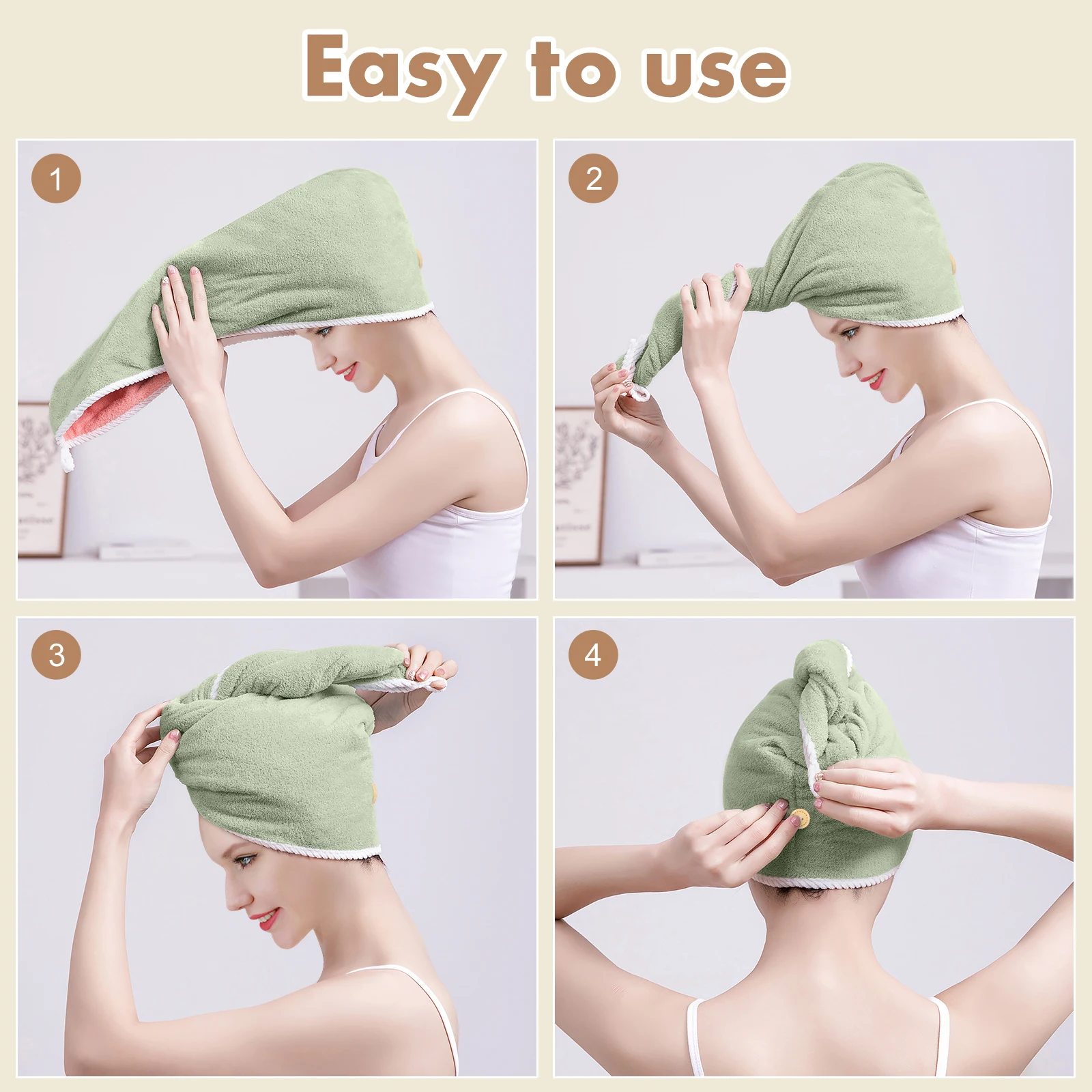 

2Pcs Hair Drying Hats Coral Fleece Quick Dry Turban for Women Super Absorbent Comfortable Soft Hair Drying Hat