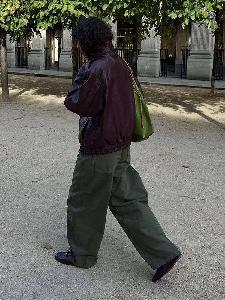 

Винтажная женская куртка из искусственной кожи с воротником-стойкой и поясом, с длинными рукавами и карманами на молнии, пальто, женская осенне-зимняя модная женская уличная одежда