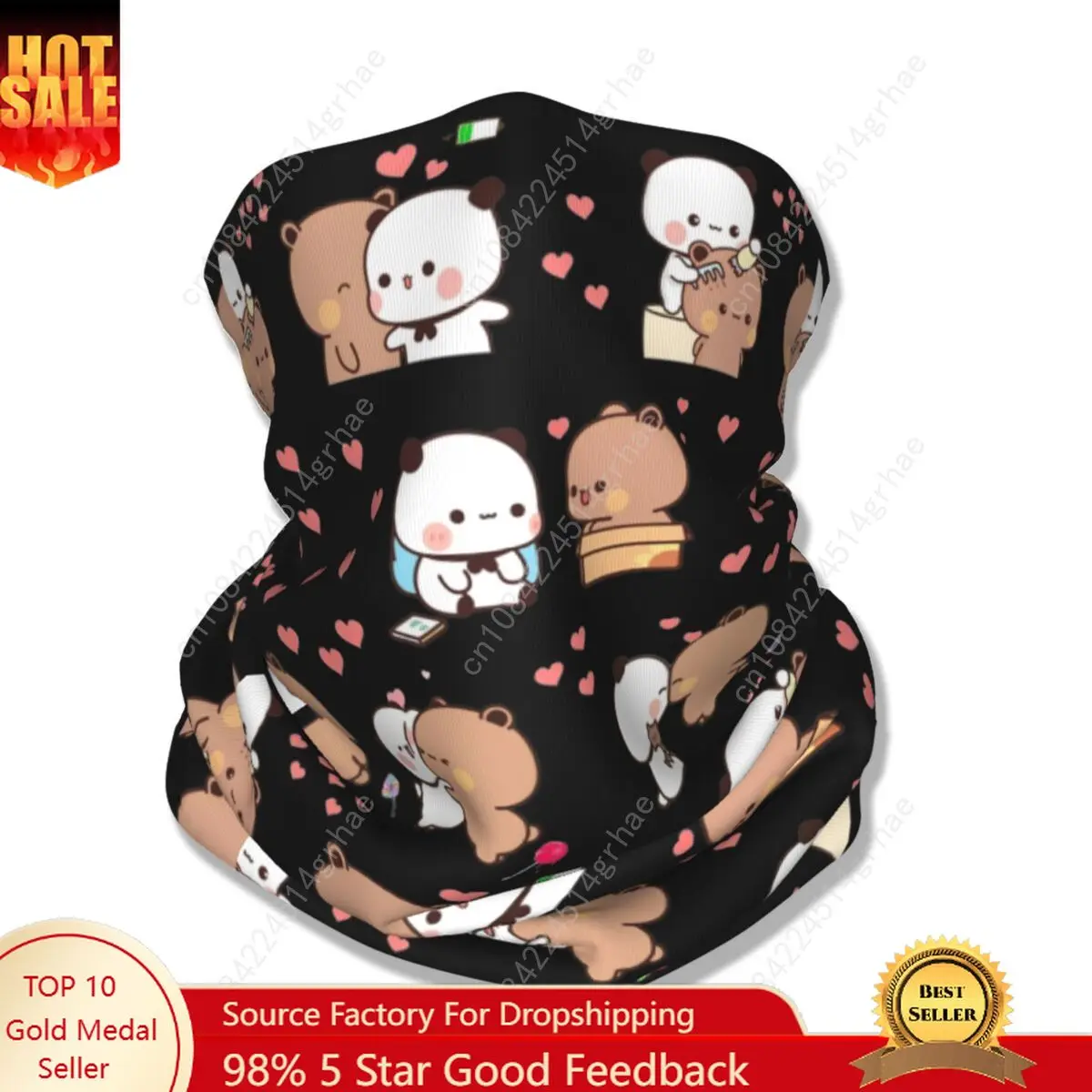 

Bubu Dudu Love Story Bandana Neck Gaiter Printed Cute Panda Bear Wrap Scarf Warm Cycling Scarf Hiking for Men Women Adult Winter