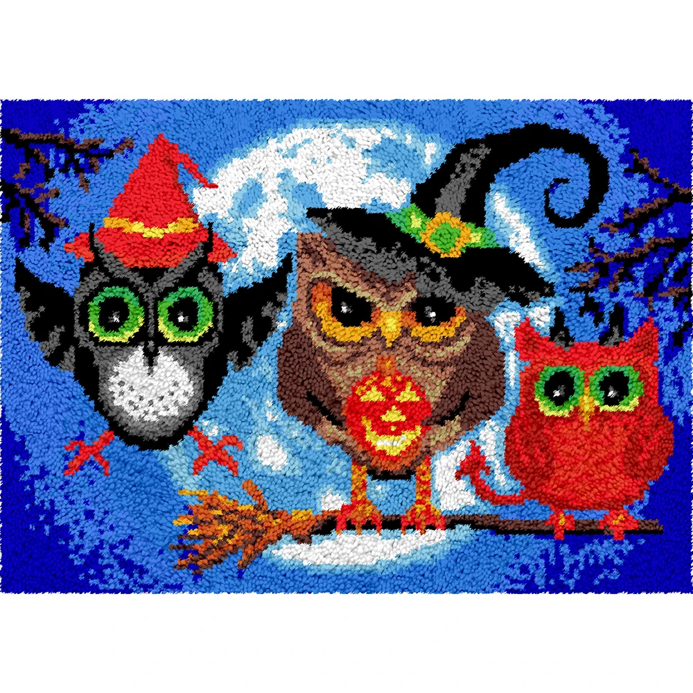 Owl Latch Hook Kits with Preprinted Canvas Pattern DIY Rug Crafts Arts Carpet for Halloween decorations Embroidered Tapestry