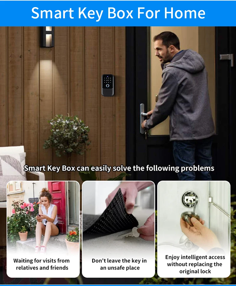 Waterproof Key Safe Box Fingerprint Storage Secret Key Safety Box Support Tuya App TTlock Bluetooth to WiFi Hub Unlock Padlock