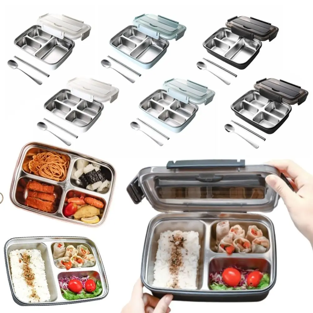 

BPA-Free Sealed Insulation Lunch Box Stainless Steel Reusable Food Storage Crisper Square 3/4 Grids Lunch Container Tableware