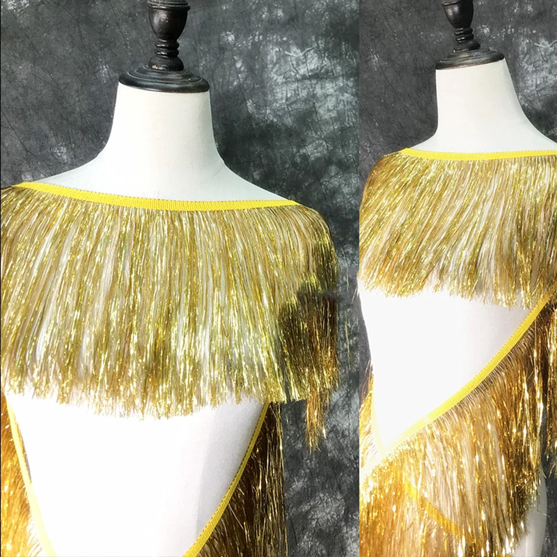 1/2/3M Laser Shiny Tassel Fringe Trim 20cm Lace Ribbon Tassels Diy Garment Curtains Dance Dress Decor Fringes Akcesoria do szycia