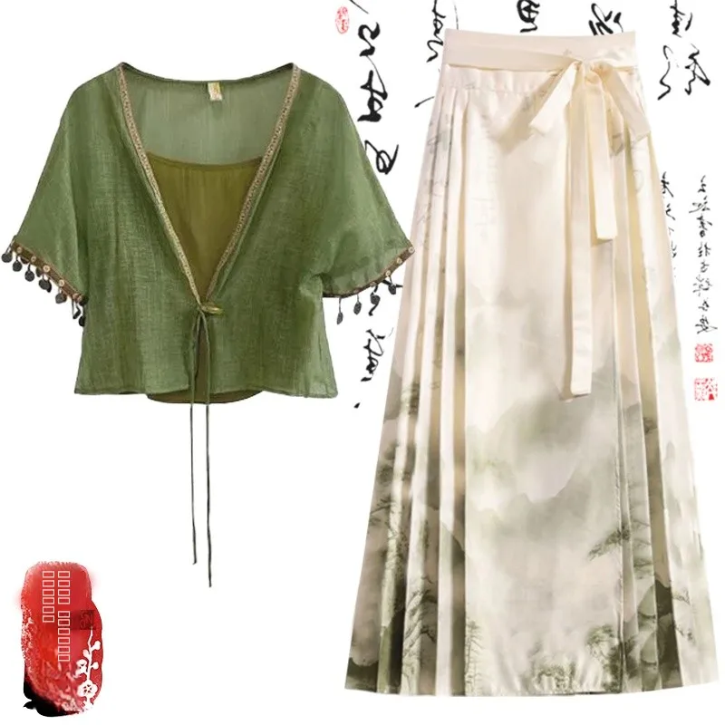 

Новая китайская женская юбка Hanfu ature Tail Or Sve Design Sense ter Top Vaion Sle из полиэфирного волокна