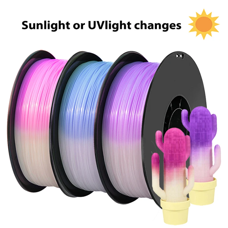 

250 г 500 г 1 кг 1,75 мм нить для 3D-принтера PLA УФ или солнечный свет изменение цвета от белого до синего розового нити PLA нить для 3D-печати