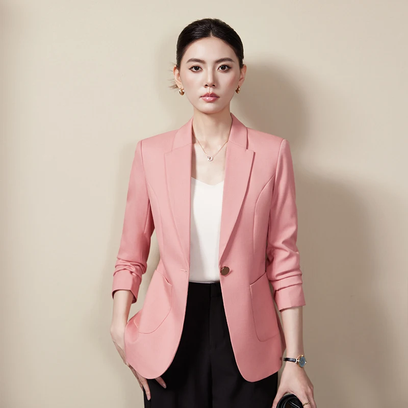

NAVIU 2025 New Spring Autumn Blazer Women Long Sleeve Slim Casual Single Button Solid Jacket Suit Office Ladies Work Coat Tops