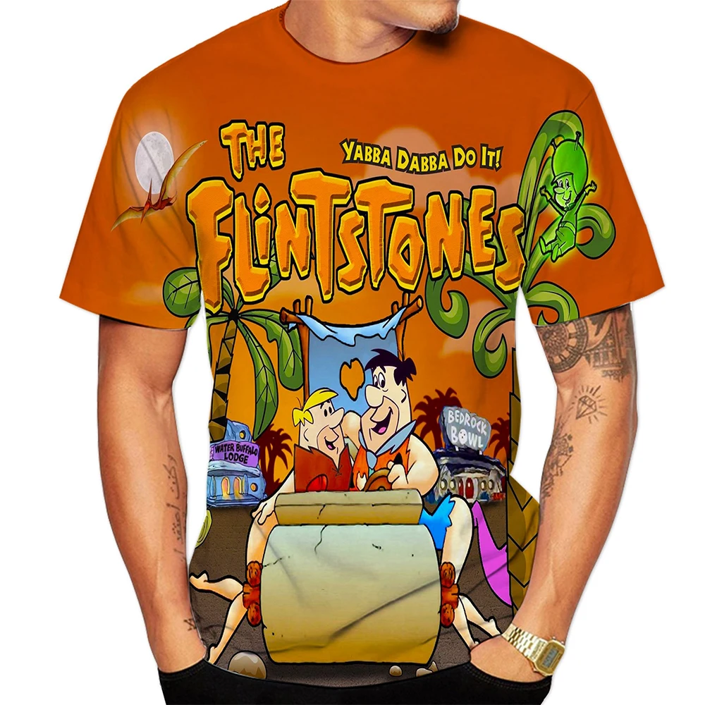 

Летняя модная повседневная футболка с короткими рукавами и забавными мультяшными флинсточками с 3D принтом