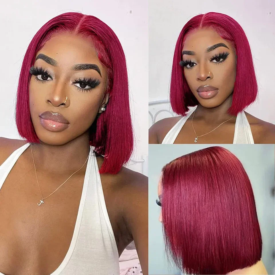 Remy Forte Burgundy Color Bob Wigs Human Hair 13x5x2 Straight Lace Front Wigs Human Hair 180D 99J Short Bob Wigs For Human Hair