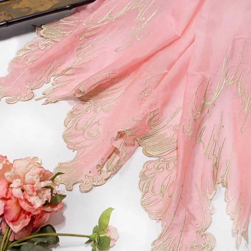 1.5x1m Gradient Embroidery Hanfu Sewing Fabric Lotus Leaf Soft Fabric DIY Dress Shirts Chinese Style Clothing Sewing Fabric