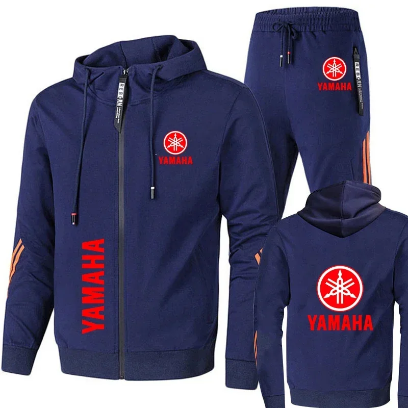 AliExpress Yamaha Motorcycle Racing Tracksuit Men's Clothing Yamaha Logo Print Zip Sweatshirt&Pant Men Sets Bike Jacket Men Sportswear Suit