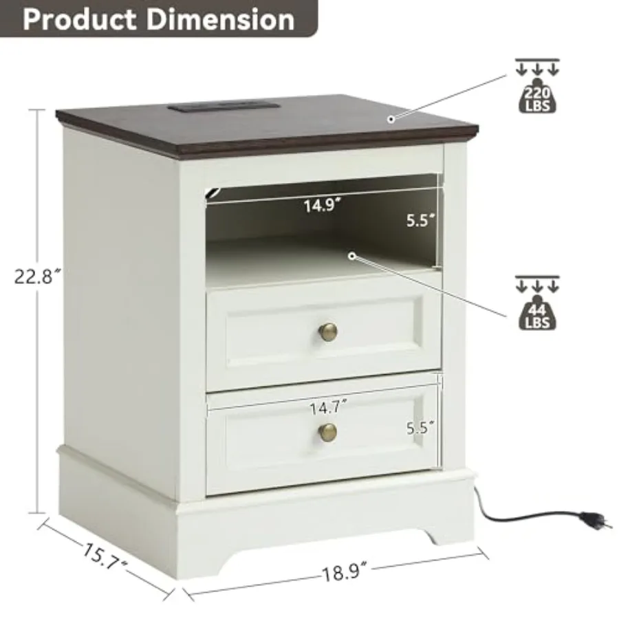 Farmhouse Bedroom Sets of 3, Including 9 Drawer Dresser and Nightstand Set of 2 with Charging Station Off White Sets, 3 Pieces-