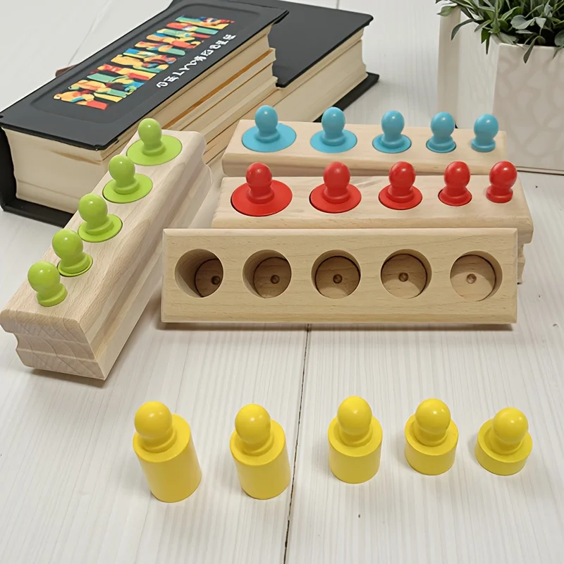 Bloques de construcción de madera de 4 colores, juego de bloques de construcción con enchufe cilíndrico, reconocimiento de formas y tamaños, juguete cognitivo de Color, como regalo