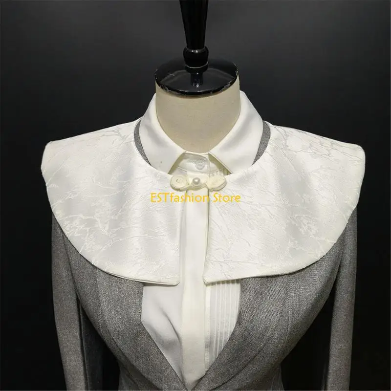 Y5GC Shoulder Accessory Detachable Faux False Lapel Floral Half Shirt Blouse