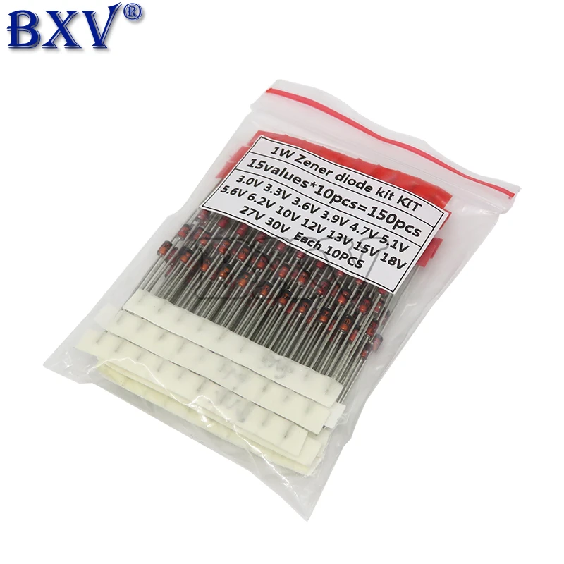 150PCS 1W Zener Diode kit DO-41 15values*10PCS 3V-30V Component Diy Kit Steady Pressure Tube Kit