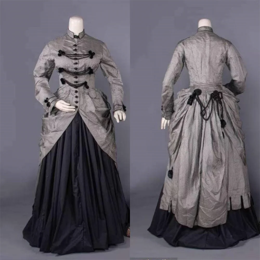 Historic Victorian Vintage Edwardian Clothing  Antique Victorian Gothic Bustle Dresses with Jacket Skirt Walking Dress Costume