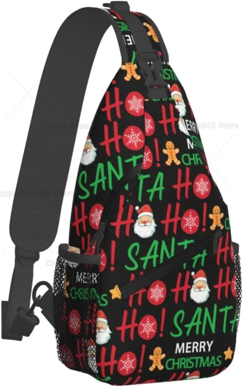 Cartoon Pattern Hoho Snata Claus Sling Bag Christmas Crossbody Bags Sling Xmas Backpack Chest Bag Casual Daypack Travel Hiking