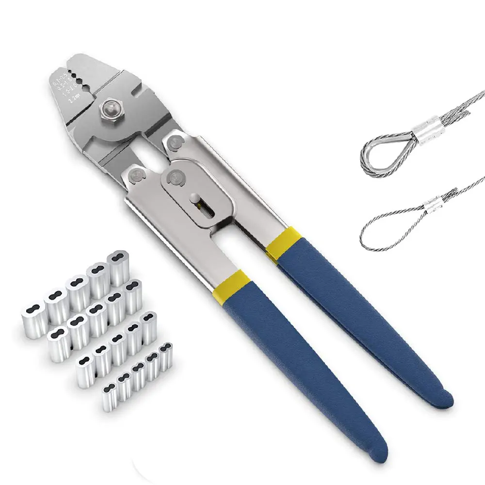 Wire Rope Crimping Pliers Aluminum Ferrules-Accommodates Cables up to 2.2mm for Loop Sleeves and Swaging Crimper Tool Kit Clamp