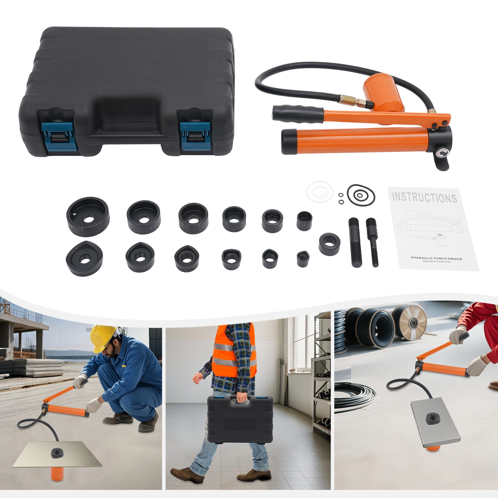 Hydraulischer Locher-Set, manuelles Locher-Set, Handpumpe, Locher-Set mit 6 Matrizen, Orange, für den Bau in der Elektronikindustrie – Detail 6