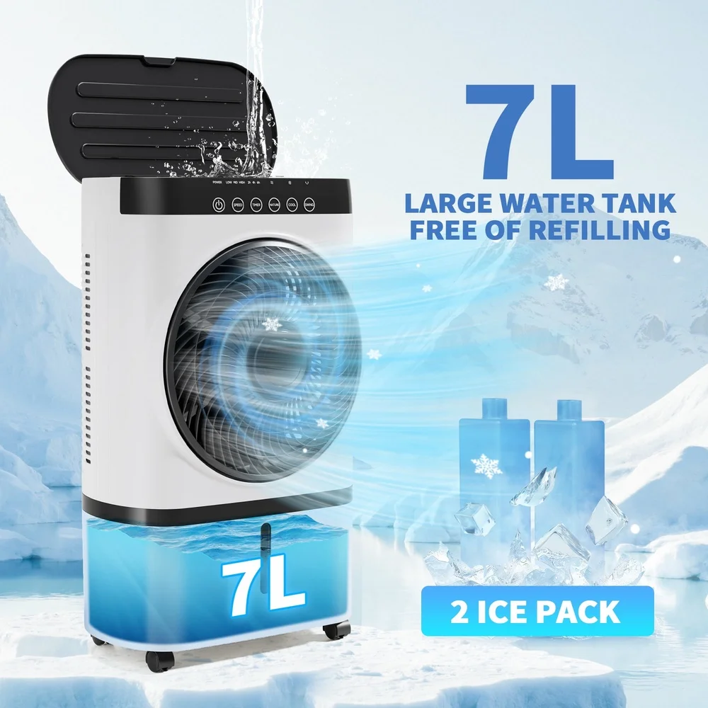 3-in-1 Portable Air Cooler with Remote Control Evaporative Fan Humidifier Quiet Operation Dual Water Tank System Home Office