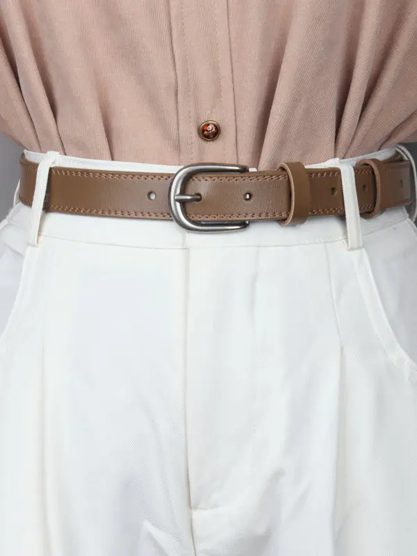 caramel-color-genuine-leather-belt-for-women-casual-fashionable-versatile-belt-simple-style-machine-sewn-alloy-buckle