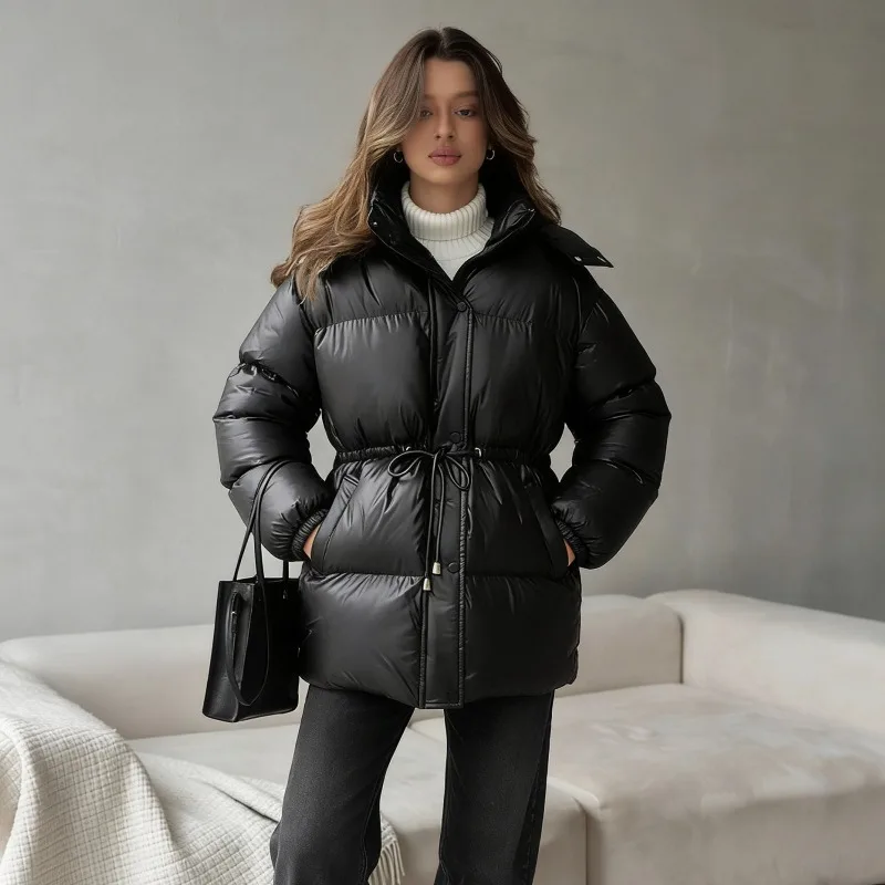 Women Coat 2026 New Hooded Zipper Comfort Warm Coats Autumn Winter Fashion Drawstring Slim Thick Jackets Street Women's Clothing