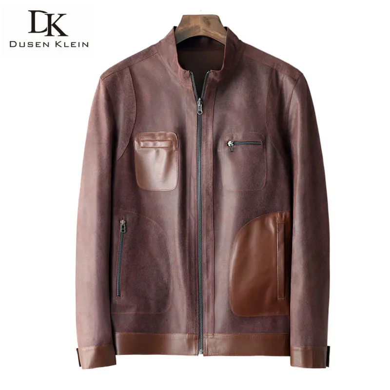 

Dusen Klein Men Genuine Leather Jacket Sheepskin Coat Slim/Casual/Brown 2 Sides Wear Y-S2303