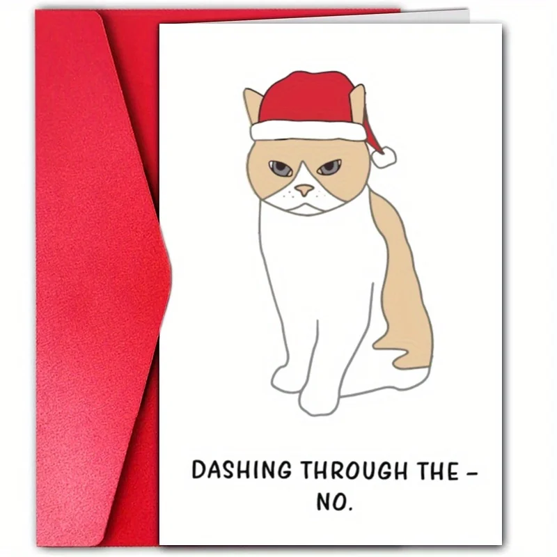 1pc, Christmas card, funny Christmas card, the best gift for family, friends, meowy Christmas card, cat Christmas card