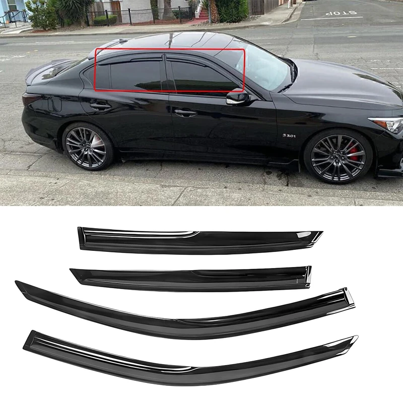 

Для Infiniti Q50 2014-2024: Волнистые дефлекторы окон в стиле Mugen, 4 шт., тонированные, защита от дождя