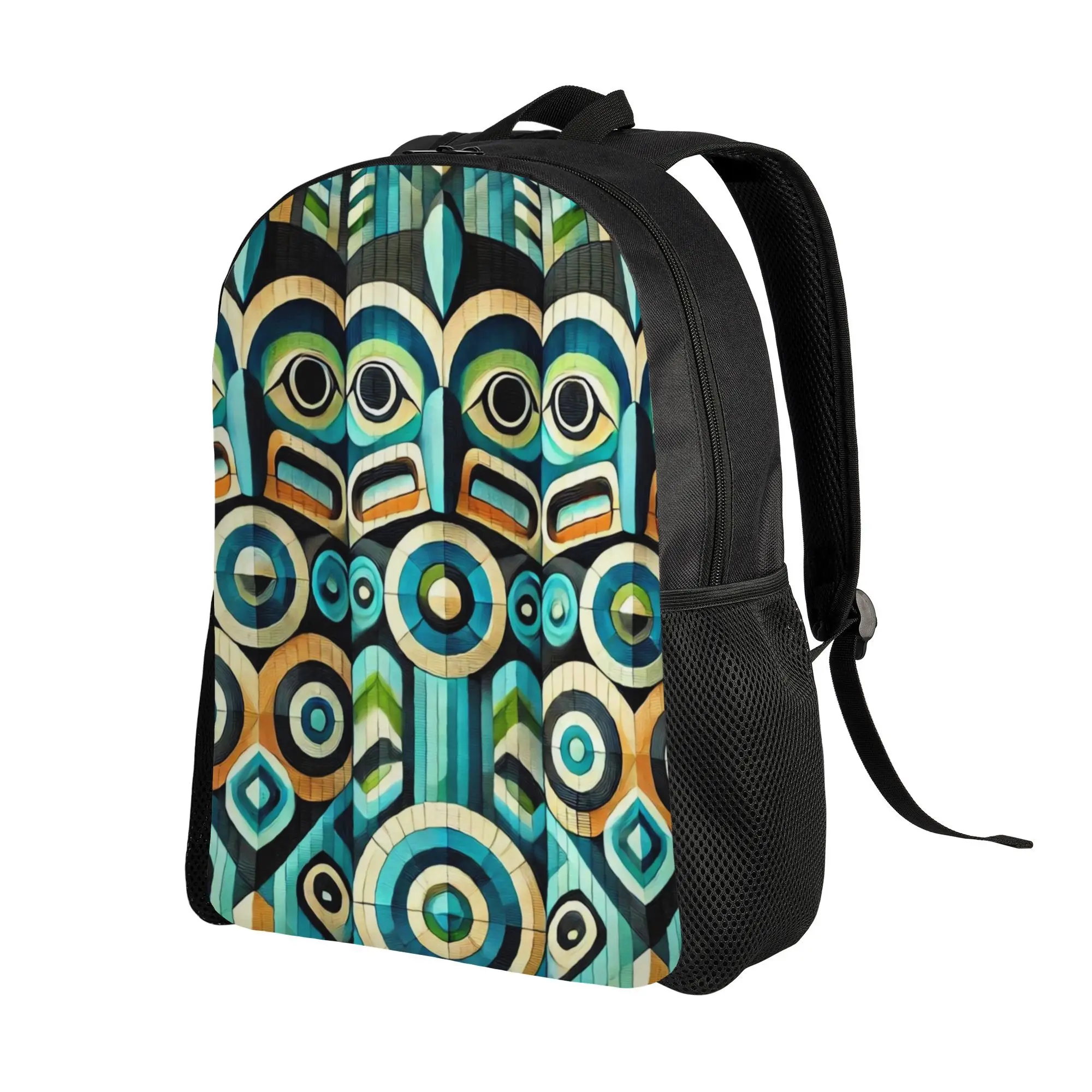 

Tribal North American Totem Pole Backpack - American Cultural Design with Tribal Pattern, Single Layer Compact School Bag