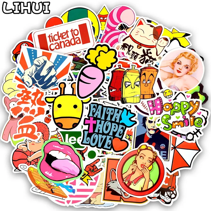 

200pcs Mixed Random Sticker Funny Anime Waterproof Stickers Gift for Children Sticker on Laptops Skateboard Suitcase Phone Bike