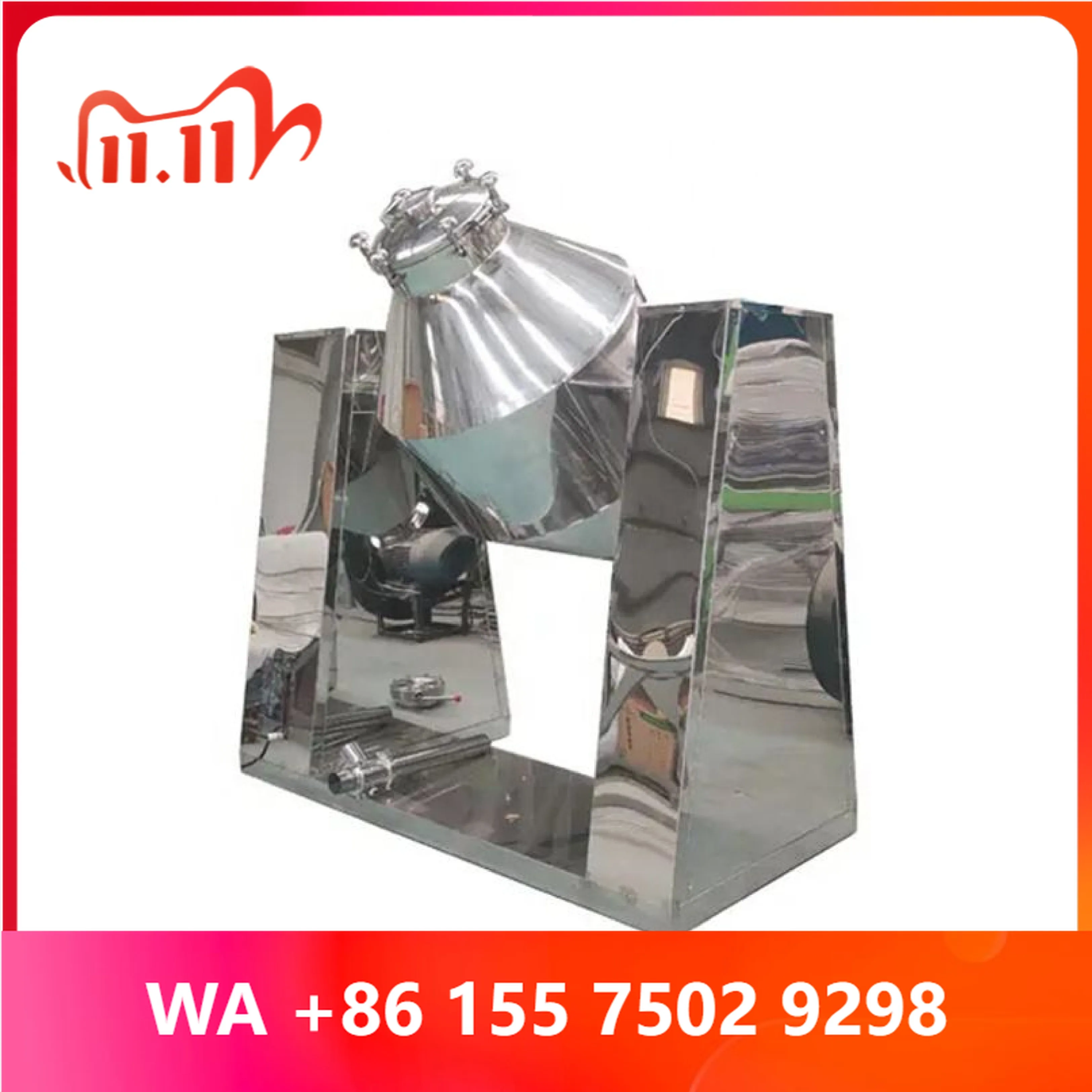 Industrial Double Cone Mixer 100L Stainless Steel for Food Grade Powder Mixing Drum Type Mixer