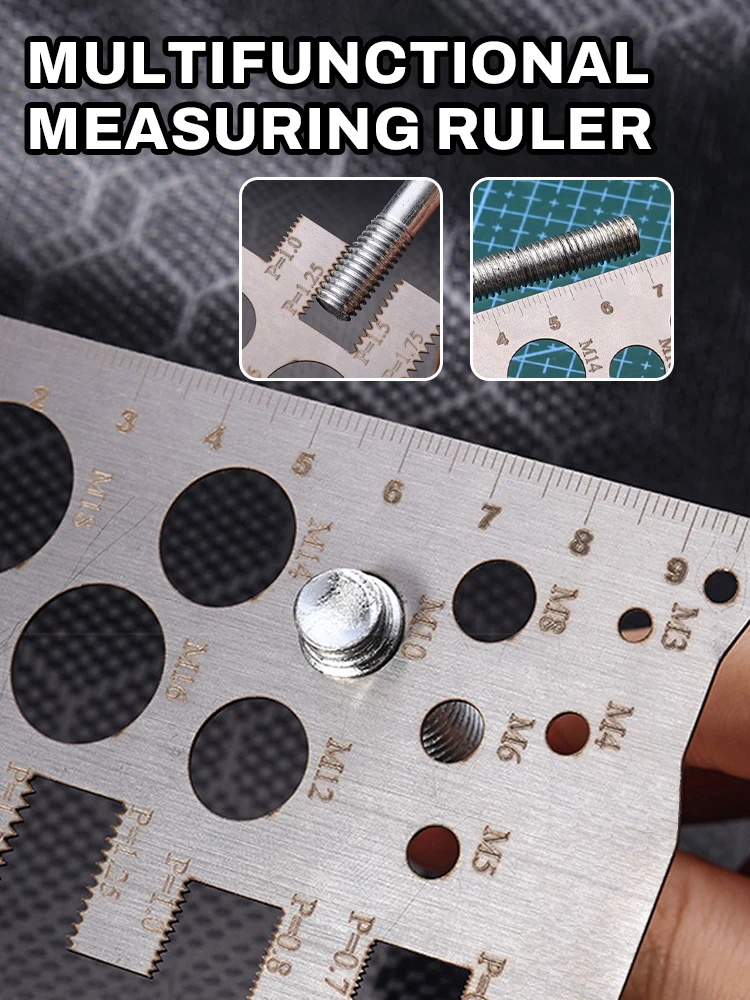 Thread Checker Screw Measurement Ruler 304Stainless Steel Caliper Metric Gauge Tool For Measuring Screw Pitch Bit Bolt Nut Screw