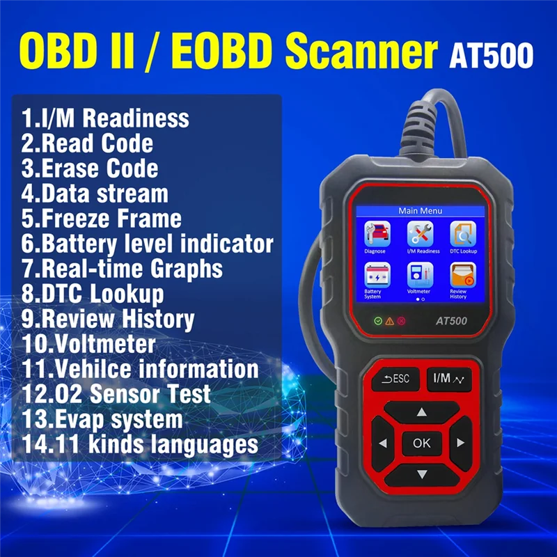 OBD2 Scanner, AT500 OBD2 Scanner Diagnostic Tool Car Engine Fault Code Reader & Erase Check Engine Light Car Scan Tools