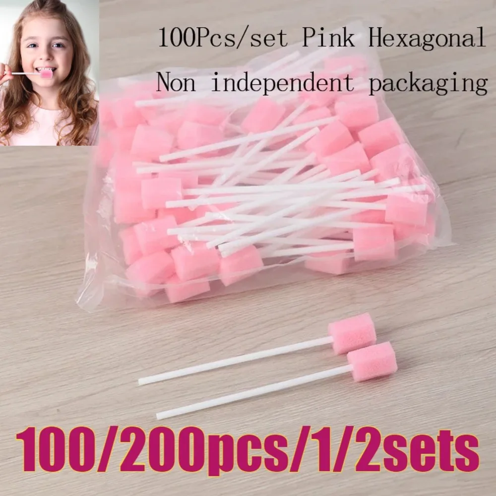 100/200pcs Disposable Oral Sponge Swabs With Stick Head Mouth Care Soft Sponge Tip Applicators for Dental Cleaning Cotton Swab