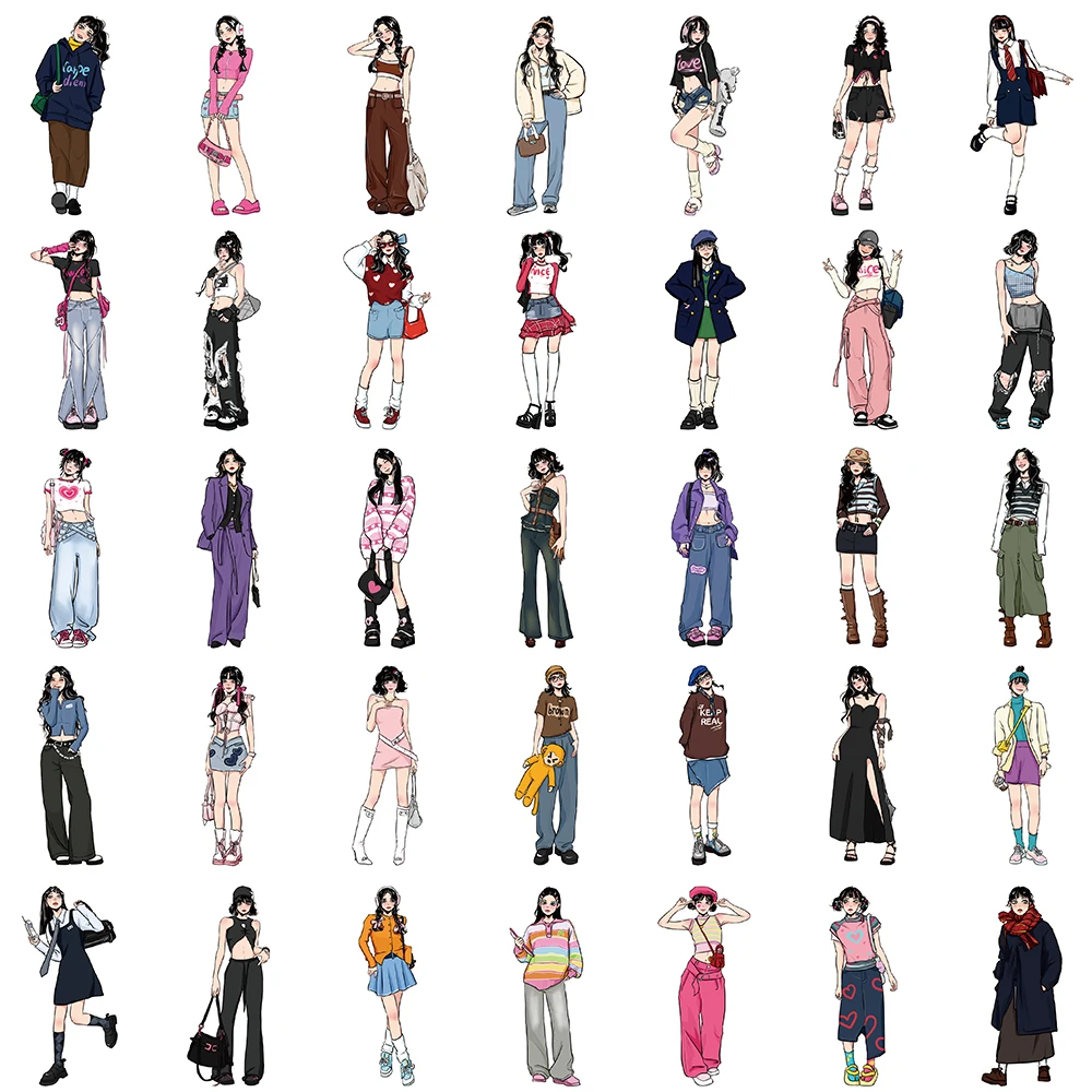 10/65PCS Fashion Girls Stickers Vintage Lady For DIY Notebook Luggage Motorcycle Laptop Refrigerator Decals Graffiti Decor