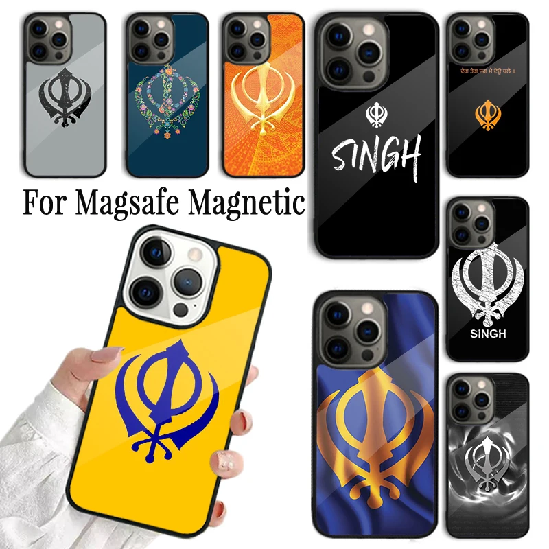 Coque Phone Case For iPhone 16 15 14 13 12 Mini 11 Pro Max Plus Magsafe Magnetic Wireless Charging Cover Sikh Khanda Sikhism