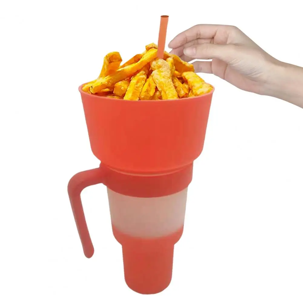 1000ML Stadium Tumbler with Straw Handle Color-changing Large Food Grade Plastic Top Bowl Popcorn Snack Drink Sippy Cup Bar Club