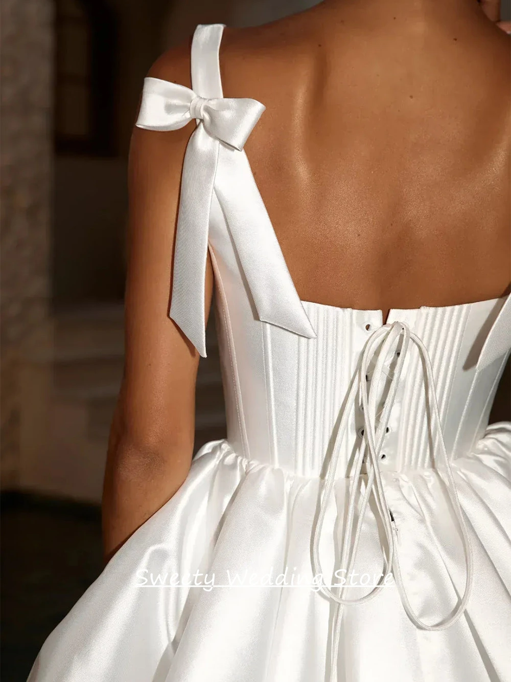 Little White Wedding Dress Customized Sleeveless Square Neck Corset Top Lace-up Back Mini Bridal Gown Short Bride Dresses