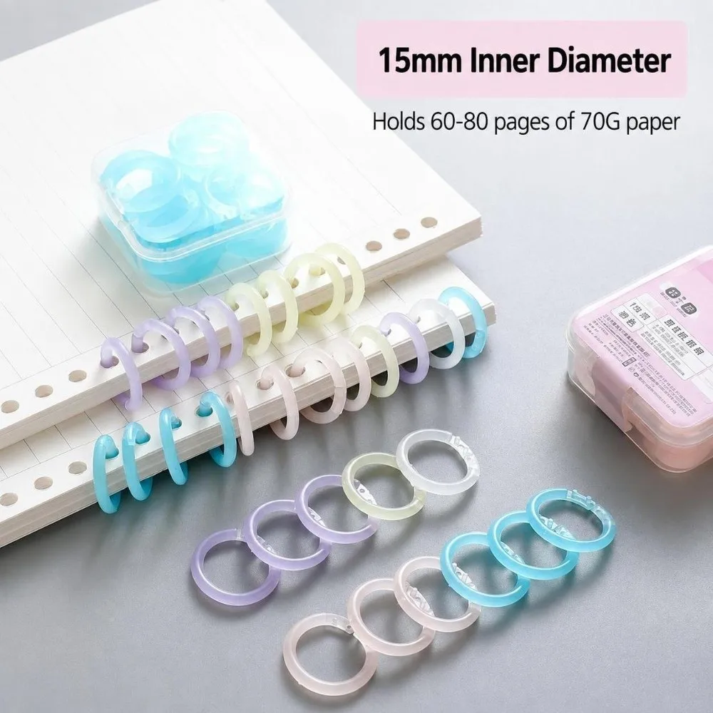 20Pcs Durable Plastic Loose Leaf Rings Macaron Color 15mm Notebook Binding Rings Detachable Binder Rings Students
