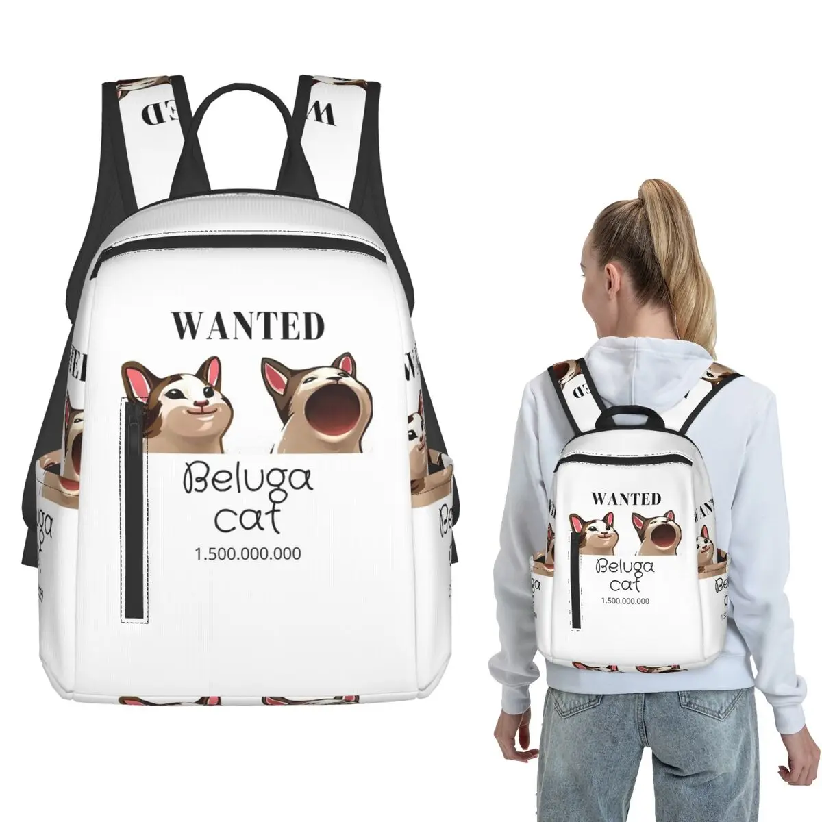 

Cat Beluga, Wanted Dead Or Alive Backpack Daypack Kids BookBag School Bag Shoulder Bags for Men Women