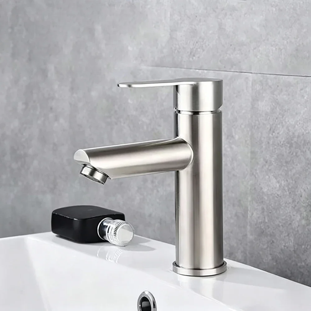 Black & Silver Optional Stainless Steel Bathroom Faucet Hot Cold Water, Fit Home Washbasins Counter Sink Single Hole Mixer Taps.