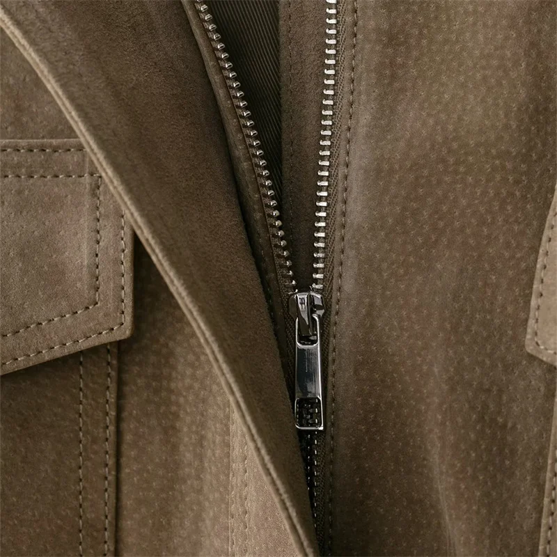 Outono nova gola feminina ombro remendo bolso decoração camurça textura casaco de couro feminino jaqueta de couro